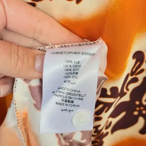 Christopher Esber Printed Silk Midi Dress Orange Tiger Hibiscus Size 10 Midi